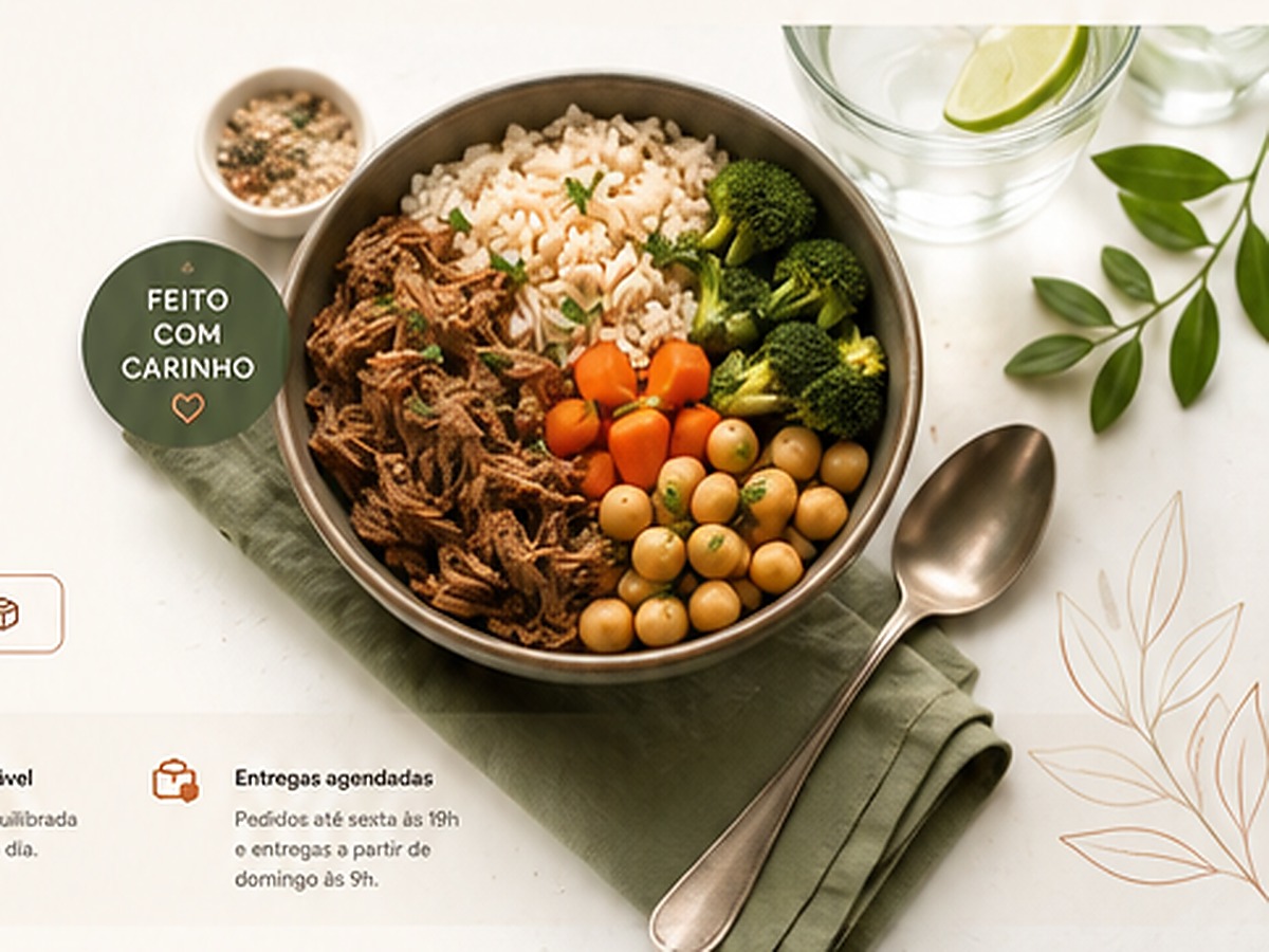Marmita fit da Nutrir Sabor com arroz, carne, legumes e grão-de-bico